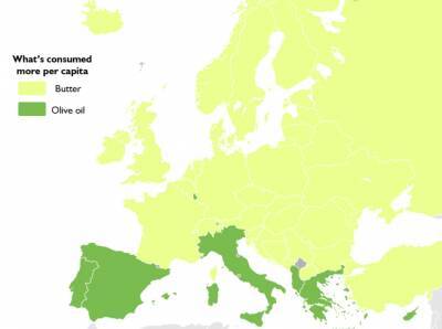 Составлена первая «масляная» карта Европы - noticia.ru - Италия - Испания - Португалия - Греция - Люксембург - Албания - Сан Марино - Кипр - Великое Герцогство Люксембург - Европы