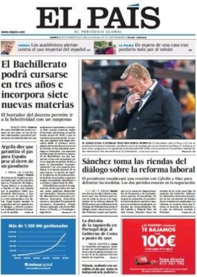 El Pais - Pedro Sanchez - Otro favor de ‘El País’ a Sánchez: ni rastro en su portada del varapalo del Constitucional - allspain.info